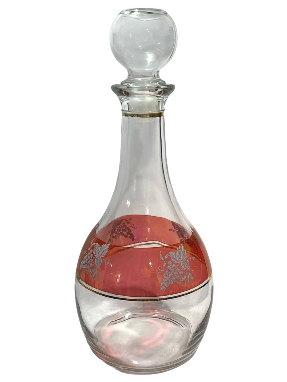 Vintage 1950s Fidenza Italy Glass Wine Decanter Cranberry Flash White Grape